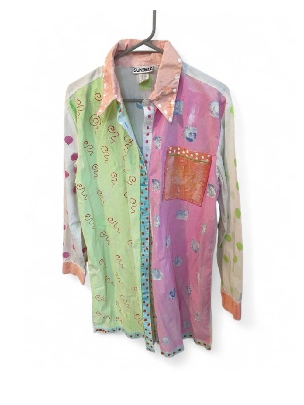 Vintage Sunbelt Hand Painted Whimsical Shirt Button Down Artsy Art to Wear Girly